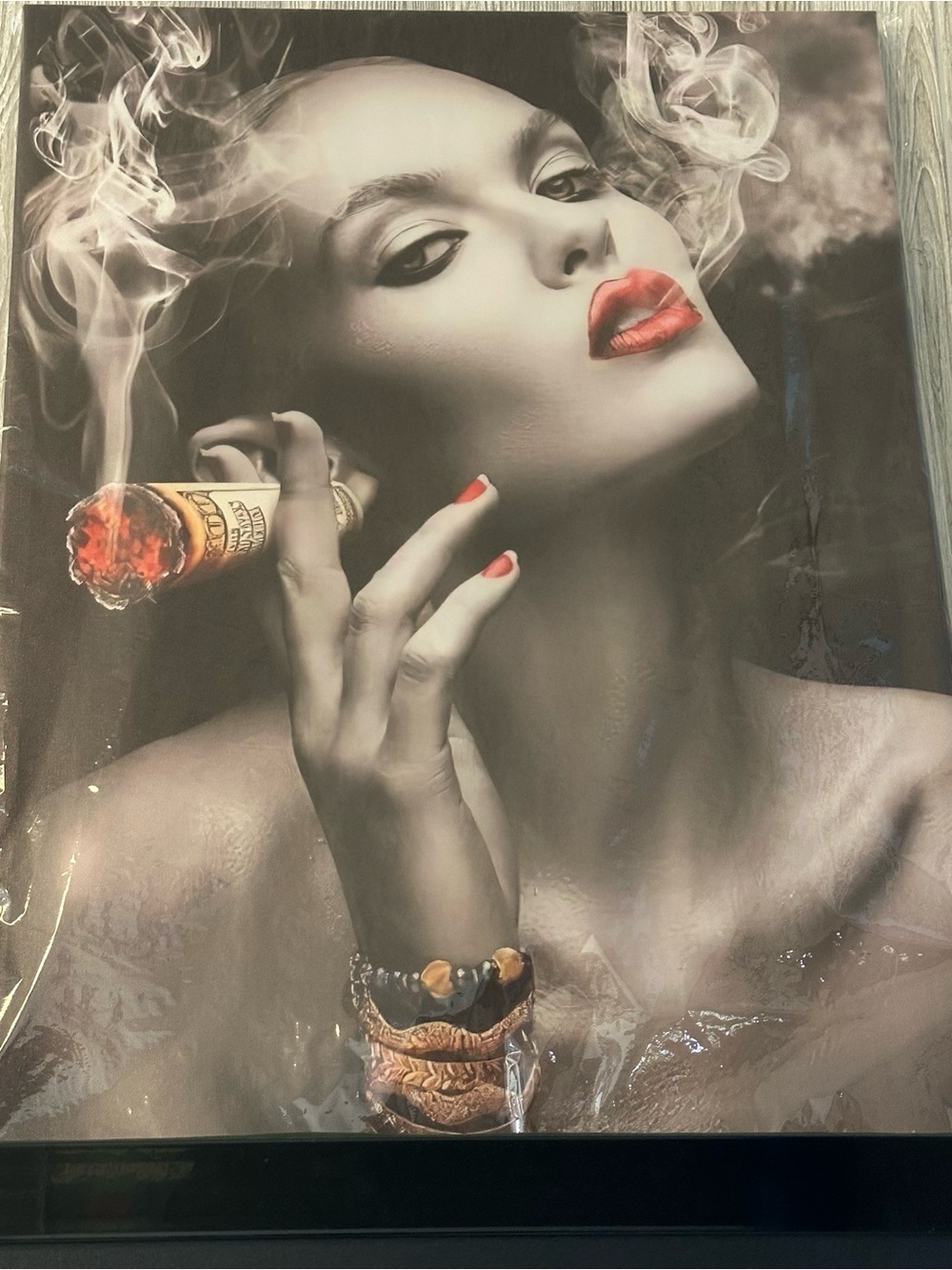 Smoky Glam Portrait Art Print – Black & Red
